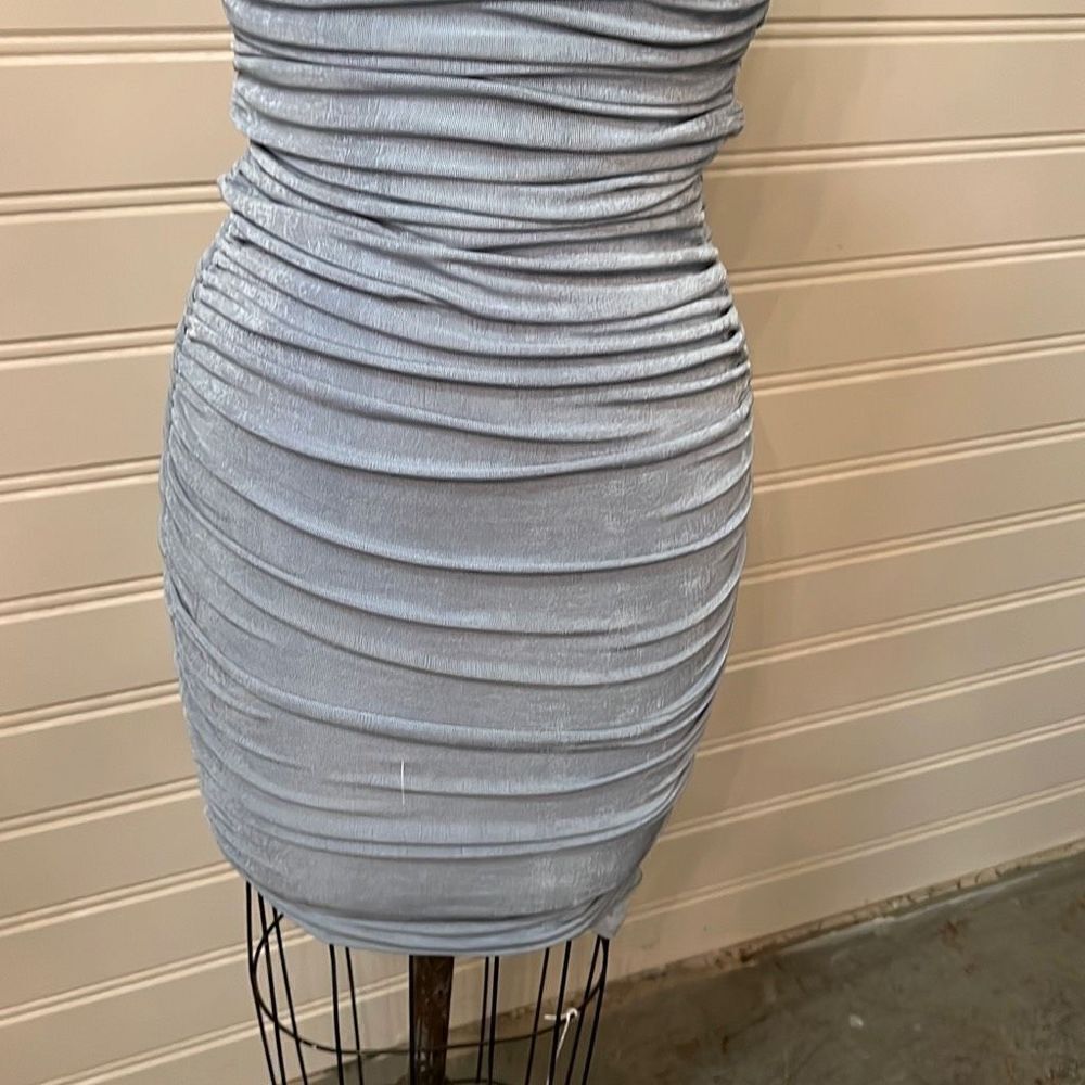 ❤️Olive Tree Light Blue One Shoulder Ruched Midi Dress Size Small - Picture 5 of 9